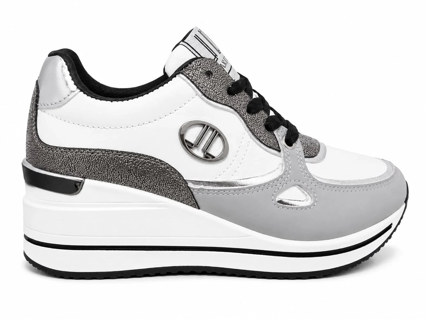 Original Sneakers Damă Alb-Gri cu Platformă Înaltă,