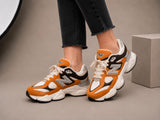Sneakers Damă Portocaliu Premium, Talpă Groasă, Piele Întoarsă,
