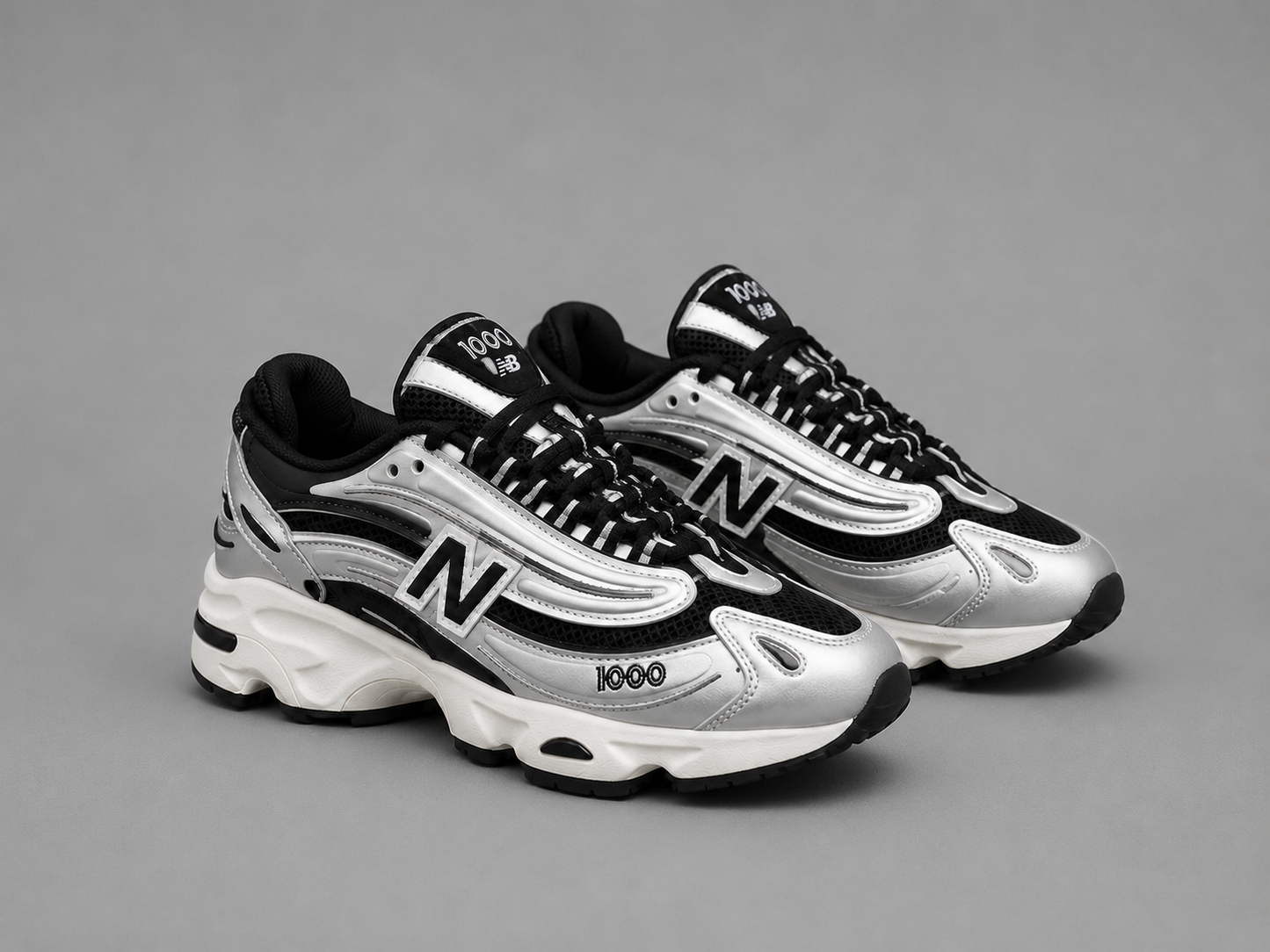 Sneakers Damă Argintiu-Negru Premium, Talpă Groasă, Model Casual Sport