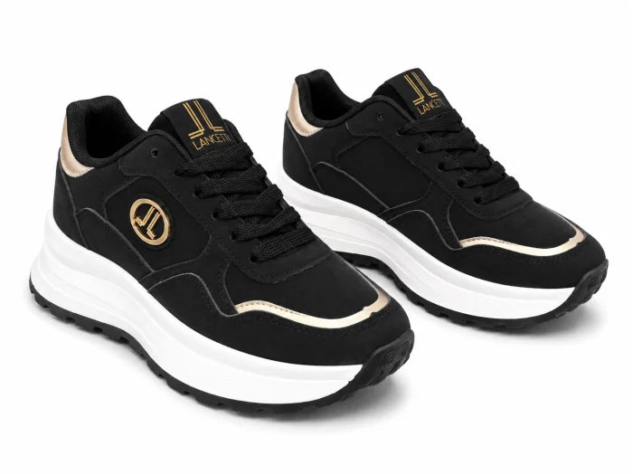 Lancetti Original Sneakers Damă Negri cu Talpă Înaltă,