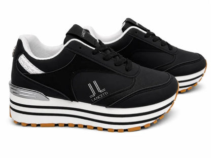 Lancetti® Pantofi Casual Damă Negri cu Platformă Înaltă și Talpă Antiderapantă