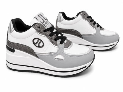 Original Sneakers Damă Alb-Gri cu Platformă Înaltă,