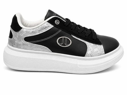 Lancetti® Pantofi Casual Damă Negri cu Platformă Albă și Accente Argintii