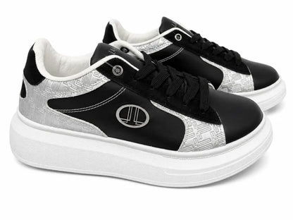 Lancetti® Pantofi Casual Damă Negri cu Platformă Albă și Accente Argintii