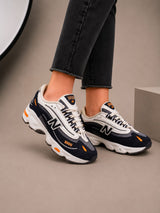 Sneakers Damă Alb-Albastru Premium, Talpă Groasă, Model Casual sport