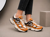 Sneakers Damă Portocaliu Premium, Talpă Groasă, Piele Întoarsă,