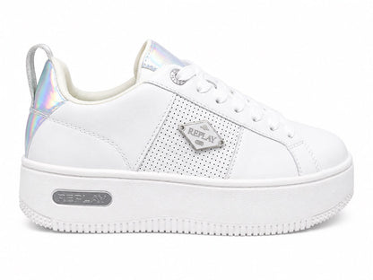 Replay® Pantofi Casual Damă Albi cu Platformă și Accente Holografice