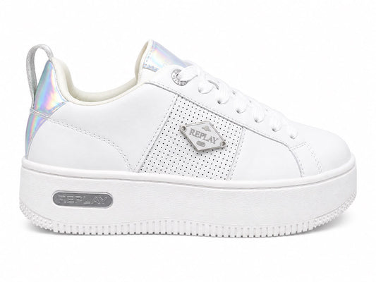 Replay® Pantofi Casual Damă Albi cu Platformă și Accente Holografice