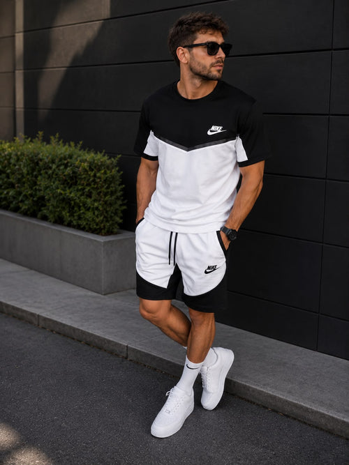 Set Tricou și Pantaloni Scurți Bărbați Negru/Alb
