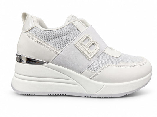Sneakers Damă Laura Biagiotti White & Silver – Design Elegant Modern, Platformă Înaltă și Detalii Strălucitoare