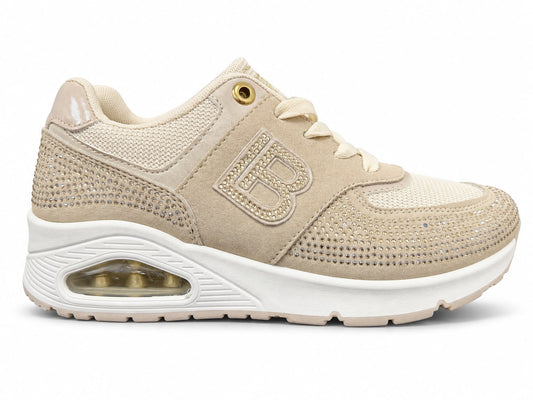 Sneakers Damă Laura Biagiotti Beige & Gold – Design Elegant, Detalii Strălucitoare și Talpă Confortabilă cu Amortizare