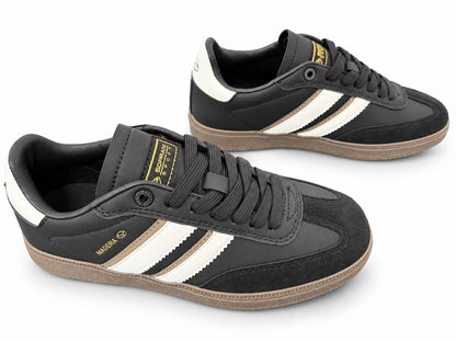 Sneakers Damă Sopran Black & White – Design Urban Retro, Accente Maro și Talpă Gum