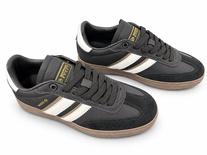 Sneakers Damă Sopran Black & White – Design Urban Retro, Accente Maro și Talpă Gum