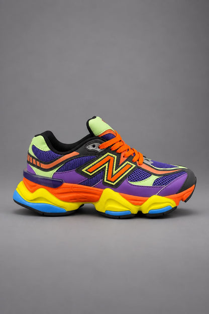 Sneakers Damă Multicolor – Mov, Portocaliu & Verde Neon, Design Urban Statement