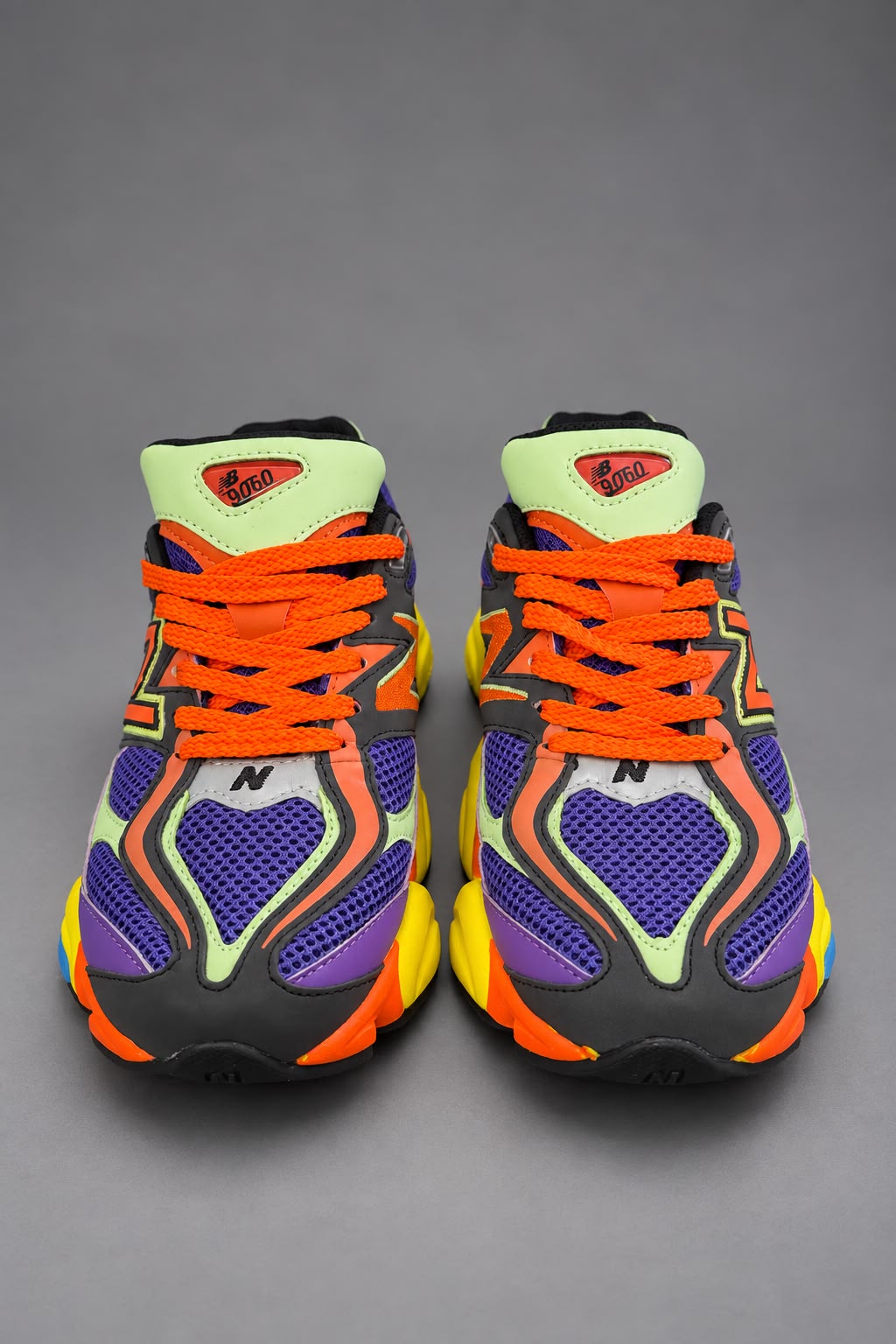 Sneakers Damă Multicolor – Mov, Portocaliu & Verde Neon, Design Urban Statement