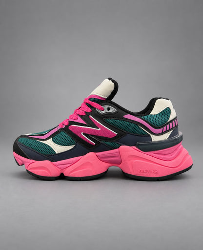 Sneakers Damă Verde & Roz – Design Multicolor Urban, Talpă Chunky și Accente Neon