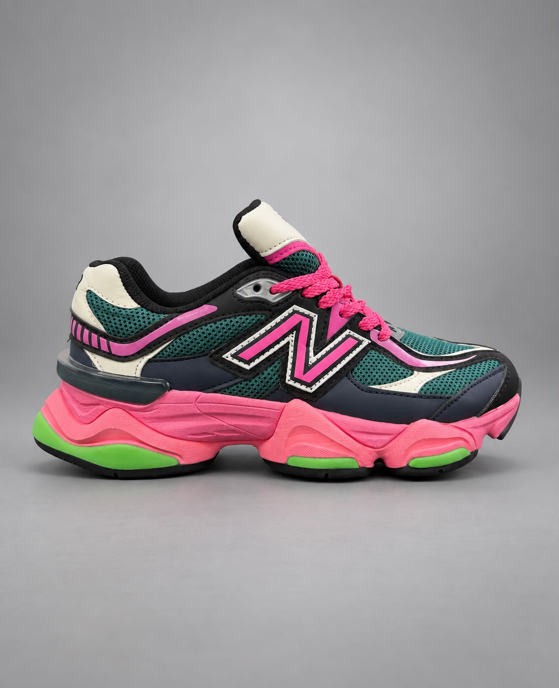 Sneakers Damă Verde & Roz – Design Multicolor Urban, Talpă Chunky și Accente Neon