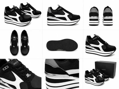 Original Sneakers Damă Negri cu Platformă Înaltă Alb-Negru,