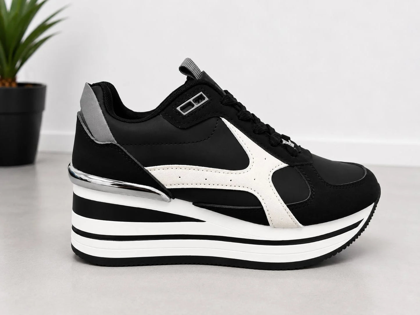 Original Sneakers Damă Negri cu Platformă Înaltă Alb-Negru,