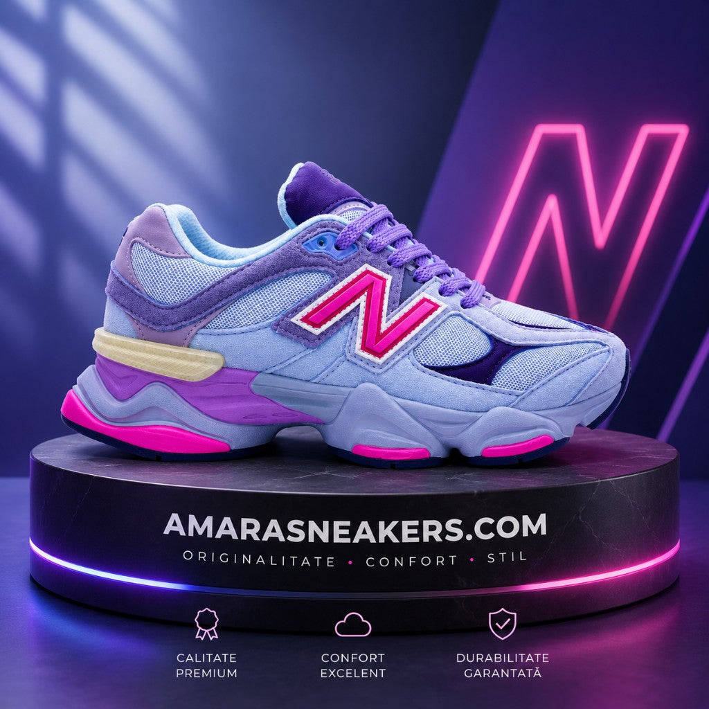 Sneakers Damă Lavender Sky – Design Sport-Urban, Accente Roz Neon și Talpă Confortabilă cu Absorbție a Șocurilor